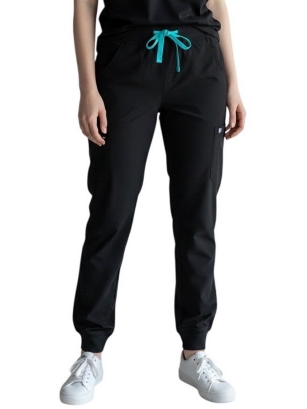 Figs Zamora Joggers Black Scrub Pants High Rise Elastic Waist Teal Drawstring XS